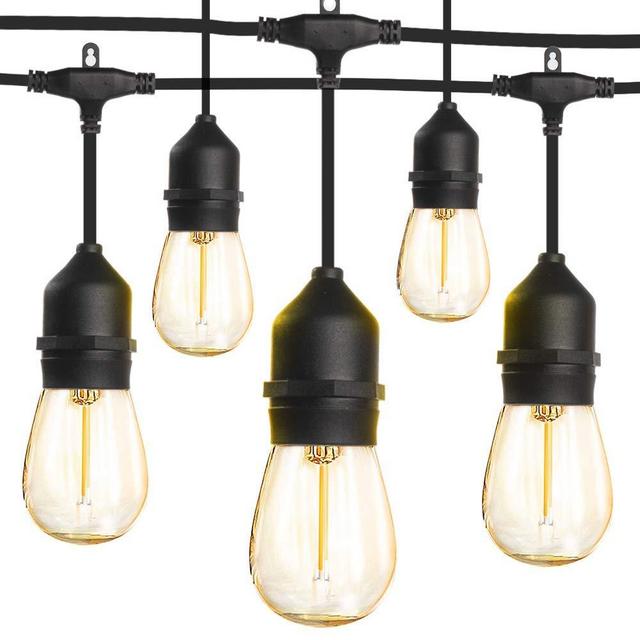 LED Outdoor String Lights 48FT with 2W Dimmable Edison Vintage Shatterproof Bulbs and Commercial Grade Weatherproof，ETL Listed Heavy-Duty Decorative LED Patio String Lights for Wedding,Gathering