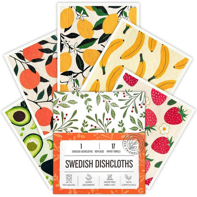 Augine Swedish Dishcloths for Kitchen, 5 Pack Reusable Paper Towels Washable, Super Absorbent Swedish Dish Cloths, Biodegradable, Non-Scratch, No Odor