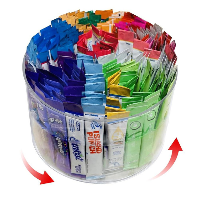 Drink Packet Organizer for Powdered Drink Mix,Powder Packet,Water Packet,Water Flavor Packet,Lazy Susan Organizer for Drink Mix Rotating Holder for Drink Mix Necessities