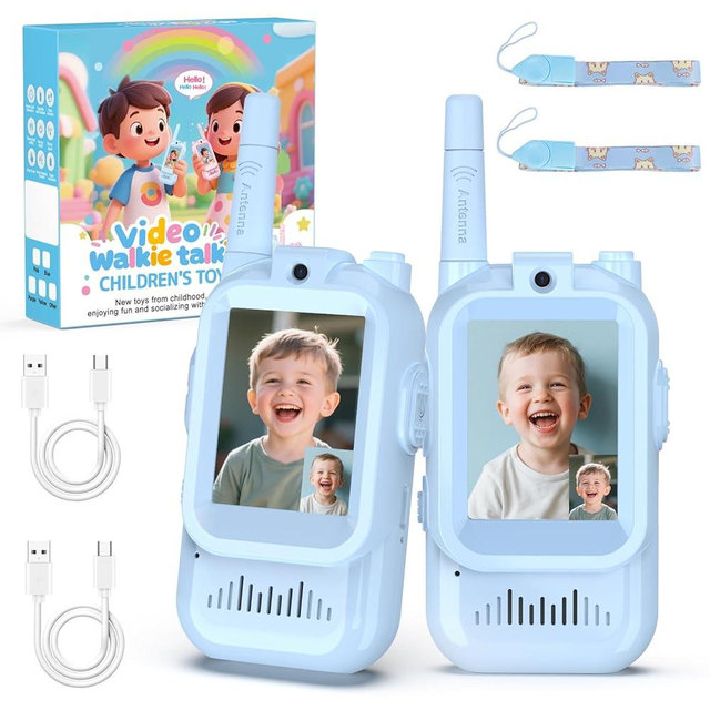 BlueFire Kids Walkie Talkies with Video – Screen Display Toy Radios with Voice Effects, One-on-One Pairing, Long Range – Birthday Toys Gifts for Boys & Girls Ages 3–10 (Blue)