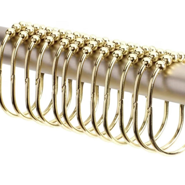 2 Lb. Depot Wide Shower Curtain Rings - Set of 12 Easy Glide Rollers with Decorative Gold Finish - Stainless Steel Shower Hooks for Straight and Curved Rods - Decorative and Durable for Any Bathroom