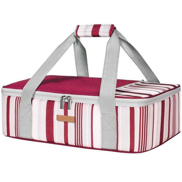 LUNCIA Insulated Casserole Carrier for Hot or Cold Food, Lasagna Lugger Tote for Potluck Parties/Picnic/Cookouts, Fits 9"×13" Baking Dish, Red