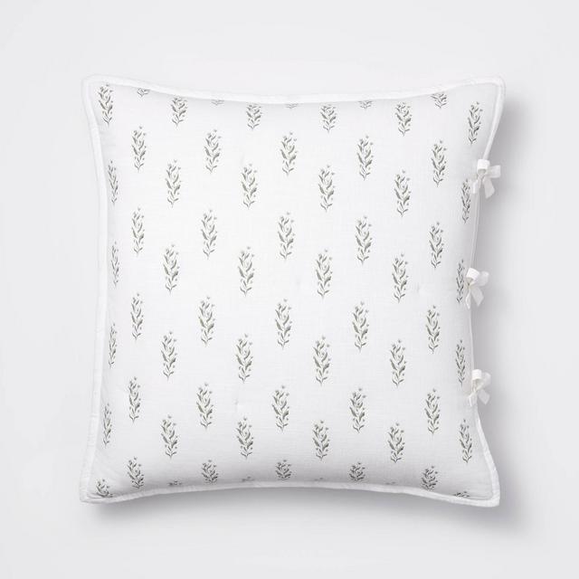 Euro Lofty Cotton Slub Wood Block Floral Quilt Sham White - Threshold™ designed with Studio McGee