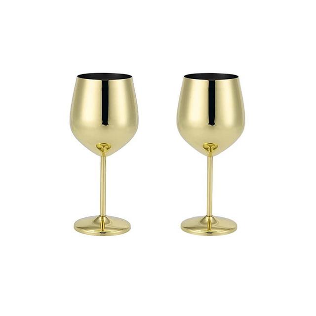 Wine Glasses 18/8 Stainless Steel, Set of 2 Aghook 16 Oz Stemmed Wine Goblets, BPA Free Copper Coated Shatterproof, Elegant Tone Drinkware for Champagne and Cocktails, Great for Daily, Formal, Party