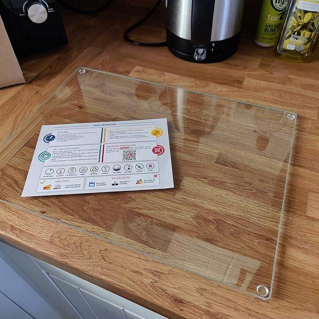 Kitchenville Tempered Glass Cutting Board – 12"x16" Clear Kitchen Counter Protector, Heat & Scratch Resistant, Non-Slip Feet