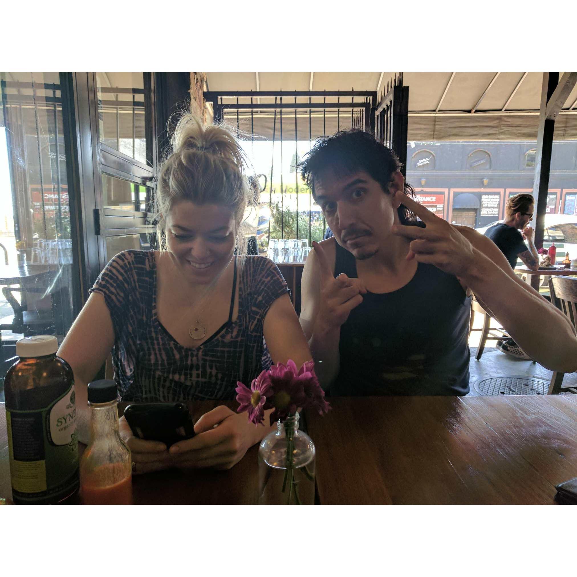 Hanne snaps this pic of Alex and Jason at a Silverlake cafe.