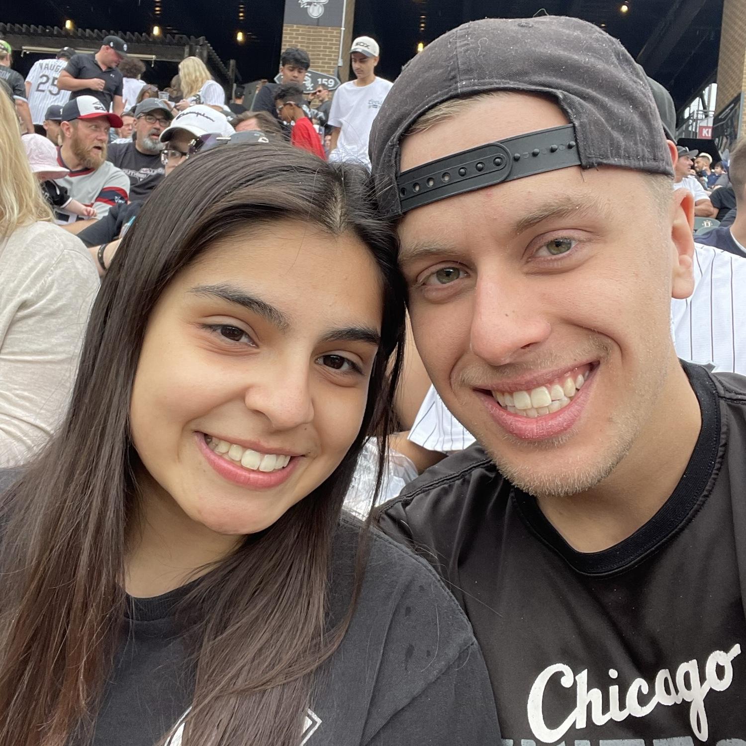 Our first ever photo together !! One month after dating!!! Nick took me to the white Sox game, they lost of course but the company made it so much fun!