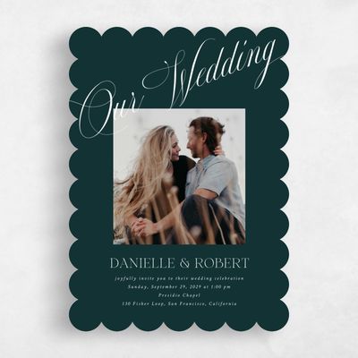 Green Scalloped Wedding Invitation - Hunter Photo