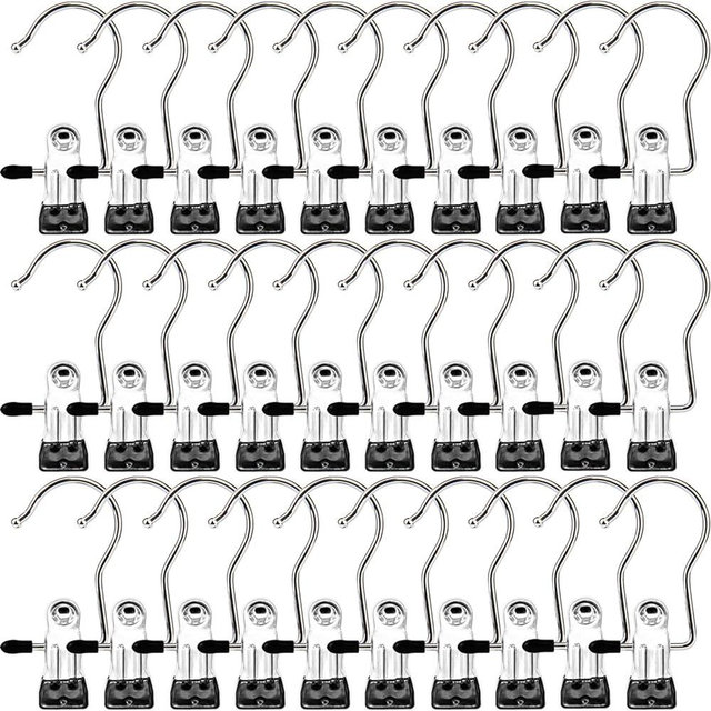 Boot Hangers Clips Laundry Hooks Hanging Clips Clothes Pins Closet Hanger Organizer Clamps Socks Towel Clips Heavy Duty Clothespins Bulk Hanger Clips for Closet Travel Pants Socks Handbags, 30 Pack