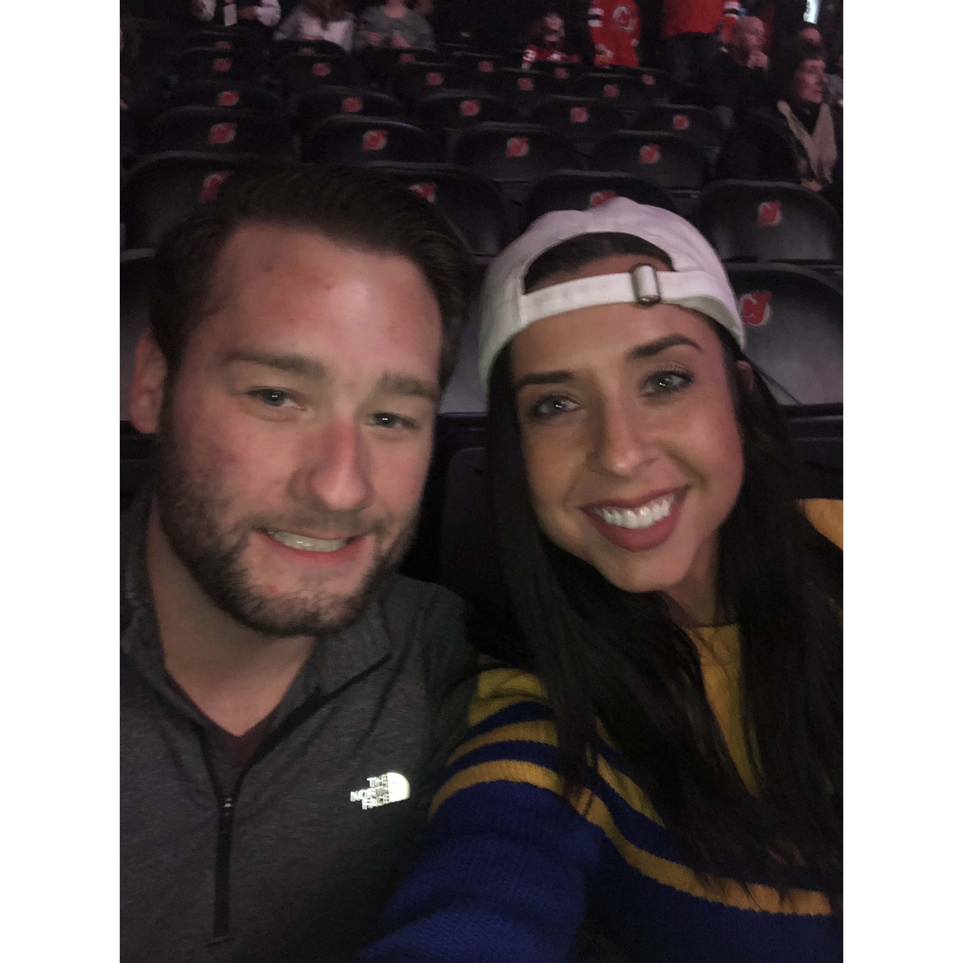 Our first hockey game together, Blues at Devils.