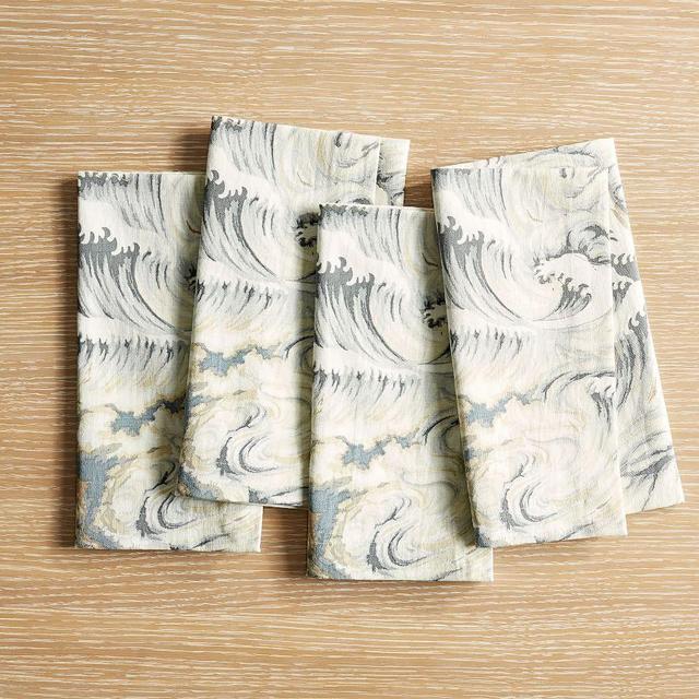 Wave Print Cotton Napkins, Set of 4