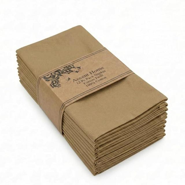ACCENTHOME Accent Home 100% Cotton Napkins, Delicate Cloth Napkins for Dinners, Parties and Weddings，18 x 18 Inch Set of 12 - Brown