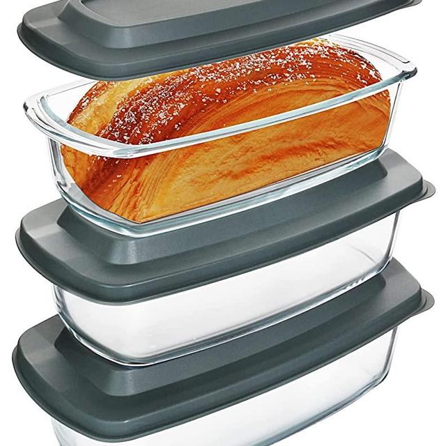 6-Piece Glass Loaf Pan with Lids Set, Meatloaf Pan With Airtight Lids, Loaf Pan For Bread, Cake, Pastries, BPA-free, Easy Grip, Fridge-to-Oven (1800ML/1.9Qt/ 7.2 Cups)