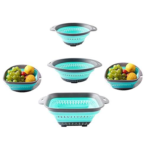 DLD Colander collapsible, Colander Strainer Over The Sink Veggies/Fruit Strainers and Colanders with Extendable Handles, Folding Strainer for Kitchen, 3pcs (GREEN)
