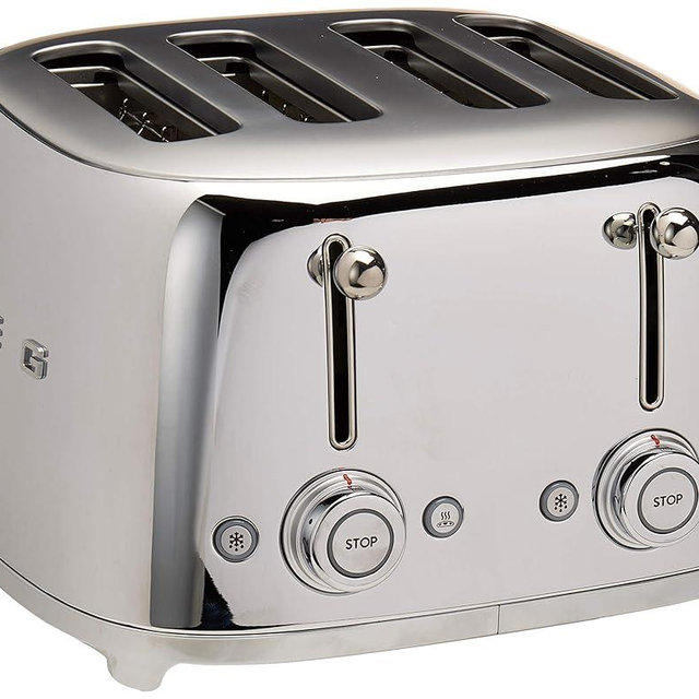 Smeg 50's Style Retro Aesthetic 4 Slice Toaster 6 Presets Extra Wide Slots Stainless Steel TSF03SSUS