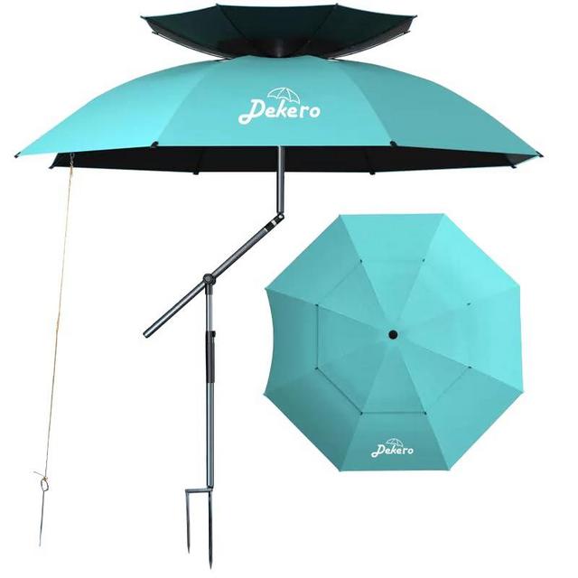 Dekero 7.9ft Windproof Beach Umbrella,heavy duty UV Protection Portable Umbrella with Sand Anchor,Tilt Aluminum Pole, Carry Bag for Beach Patio Garden Outdoor Fishing
