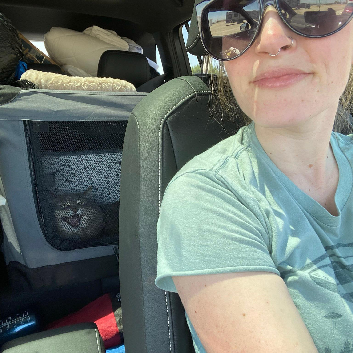 Patrick drove the U-Haul while Jen loaded up the SUV and the cat. Tai wouldn't stop screaming for the first few hours of the trip.