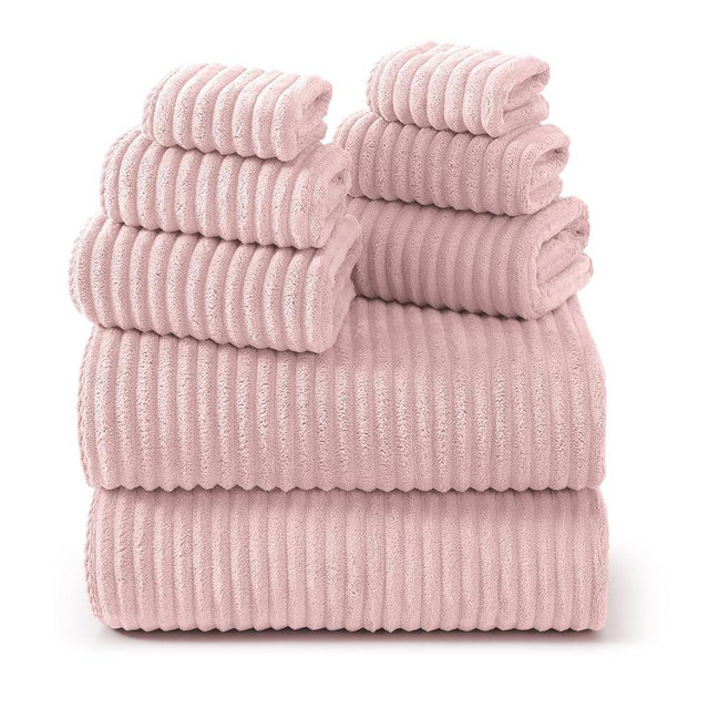 REDKISS Pink Bath Towels Set 8 Piece - Microfiber Bathroom Towels of 8 Large, Highly Absorbent Bath Towel, Soft Shower Towel for Bathroom, Hotel 2 Bath Sheet 2 Hand 2 Washcloths 2 Hair Towel Wrap