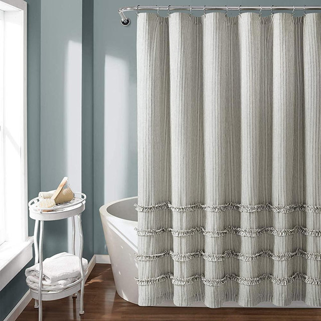 Lush Decor, Gray Vintage Stripe Yarn Dyed Cotton Shower Curtain, 72" x 72", 72" x 72