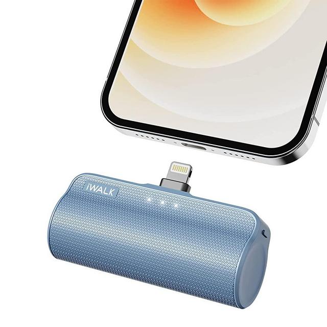 iWALK Mini Portable Charger for iPhone with Built in Cable, 3350mAh Ultra-Compact Power Bank Small Battery Pack Charger Compatible with iPhone 13/12/12 Pro Max/11 Pro/8/7 Airpods,Blue