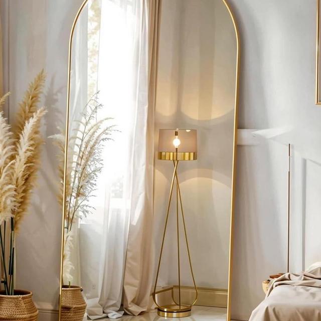 SUNQUEEN Arched Mirror Full Length, 71"×32" Full Length Mirror with Stand, Standing Floor Mirror Wall, Hanging or Leaning Large Full Body Mirrors for Bedroom Living Room(Gold)
