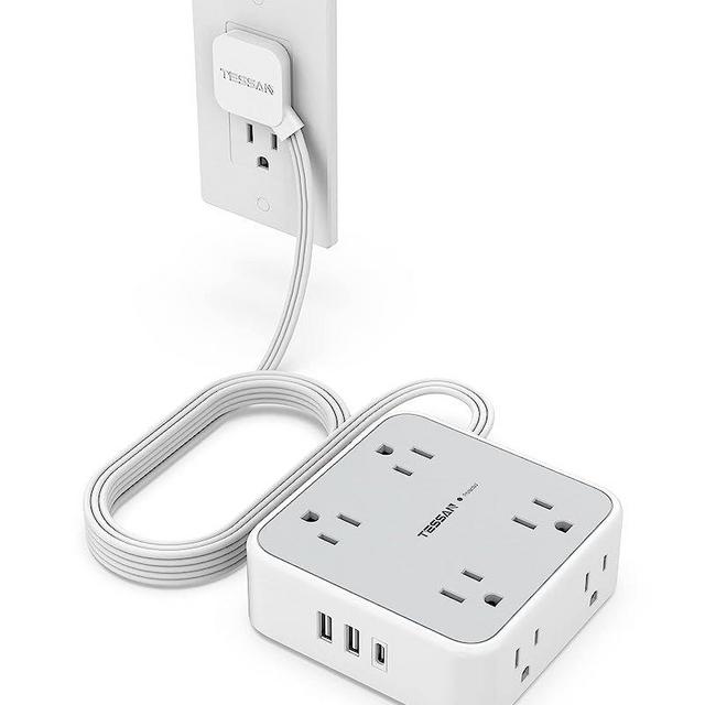 Power Strip Surge Protector 10 Ft Cord, 8 Widely Outlets, 3 USB Charger(1 USB C Port), Ultra Thin Flat Extension Cord 10 Feet, Flat Plug, Desk Charging Station for Home, Office, Dorm Room Essentials