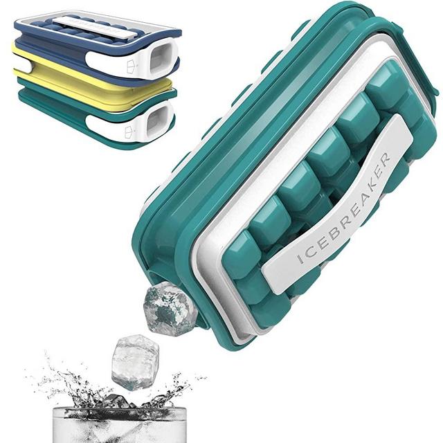 ICEBREAKER POP - The Reinvented Ice Cube Tray Mold - Ice Maker With Lid - Ultra-Portable No Spill Cover, Non-BPA and Reusable - Makes 18 Large Frozen Cubes - Water Blue Color