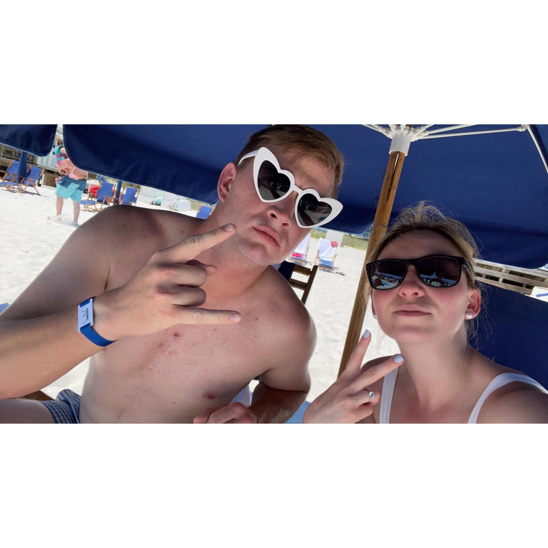 Our mini moon in Destin. I think he looks better in my shades ;)
