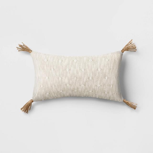 Woven Jacquard Lumbar Throw Pillow with Tassels Khaki - Threshold™