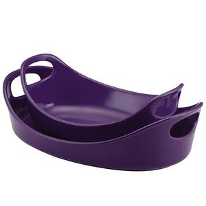 Meyer - Rachael Ray Stoneware 1-1/4-Quart and 2-1/4-Quart Oval Bubble & Brown Baker Set, Purple