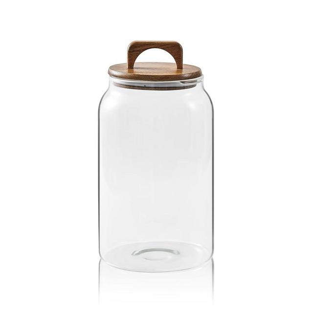 Sweejar Large Glass Candy Jars with Wooden Lids, 1 Gallon Glass Jar with Lid, Sugar/Flour Storage Containers, Big Glass Canisters with Airtight Lid, 1 Pack, Hand Lid