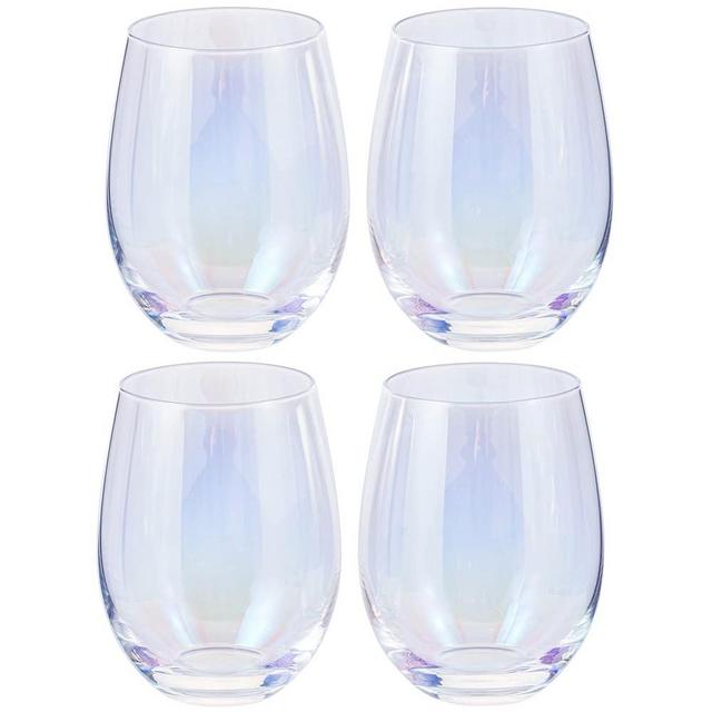MyGift 18 oz Modern Iridescent Transparent Stemless Wine Glasses, Rainbow Colored Luster Clear Cocktail Beverage Drinking Glass Cups, Set of 4