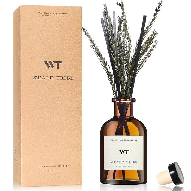 WEALD TRIBE Reed Diffuser Set for Bathroom Air Fresheners, Oil Diffuser Sticks with Flower | Balsam Fir Scent 4.0 fl oz Home Fragrance with Sticks Defusers | House Bedroom Office Shelf Decor