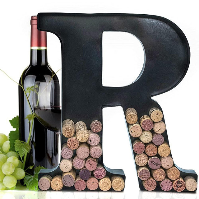 Metal Letter Wine Cork Holder Monogram w/ Free Wall Mount Kit "A-Z, &" (R)