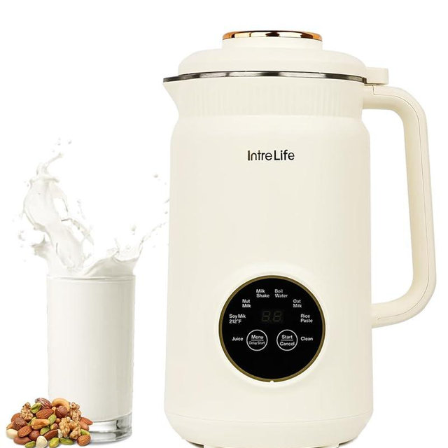 IntreLife 34 oz Nut Milk Maker Machine, 8 in 1 Soy Milk Maker with Nut Milk Bag, Plant Based Milk Maker for Almond, Oat, with Delay Start/Keep Warm/Self Cleaning, Cream