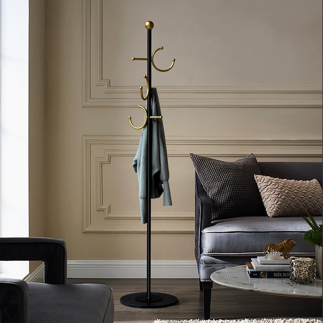 BUZUYE Coat rack,Coat rack freestanding with gold hooks,Entryway metal coat rack stand,Standing coat rack with marble base, Coat Tree coat hanger stand for Hanging Clothes, Hats, Bags