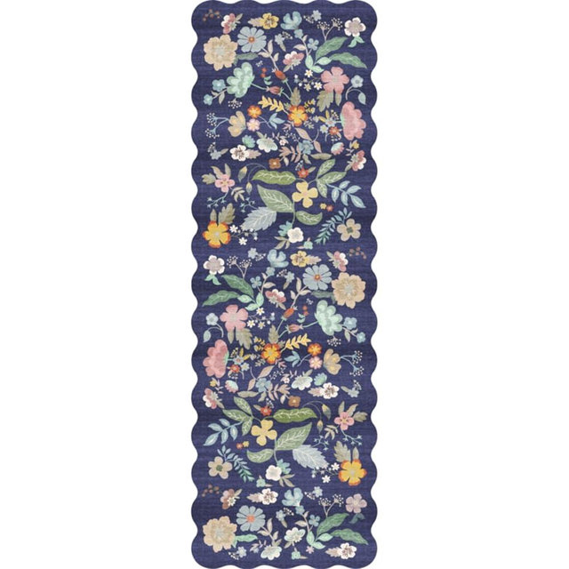 Washable 3x6 Hallway Runner Rug: Low-Pile Floral Scalloped Entryway Runners Non-Slip Stain Resistant Carpet for Kitchen Bathroom Laundry Room Soft Floor Mat for Living Room Bedroom Nursery(3x6/Purple)