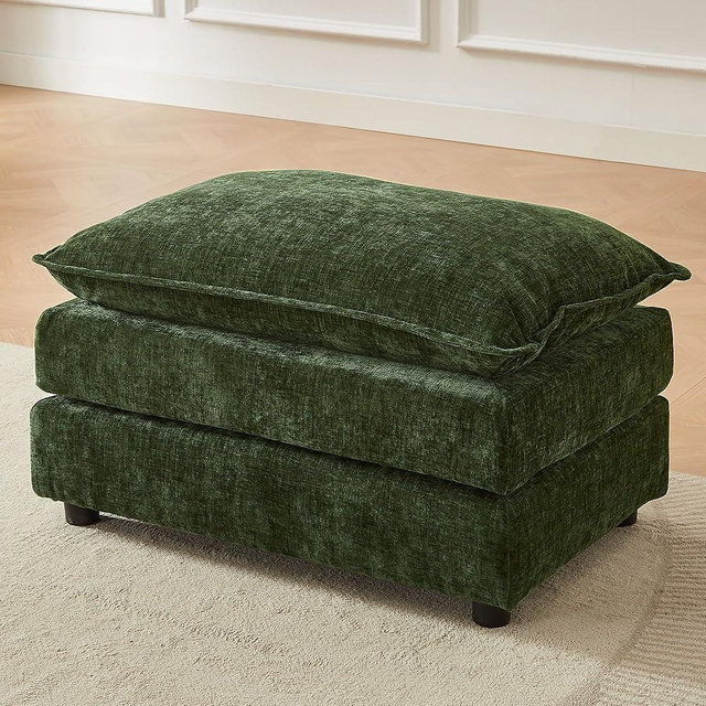 saows 35'' Cloud Chenille Ottoman for Bedroom, Living Room and Entryway (Green)