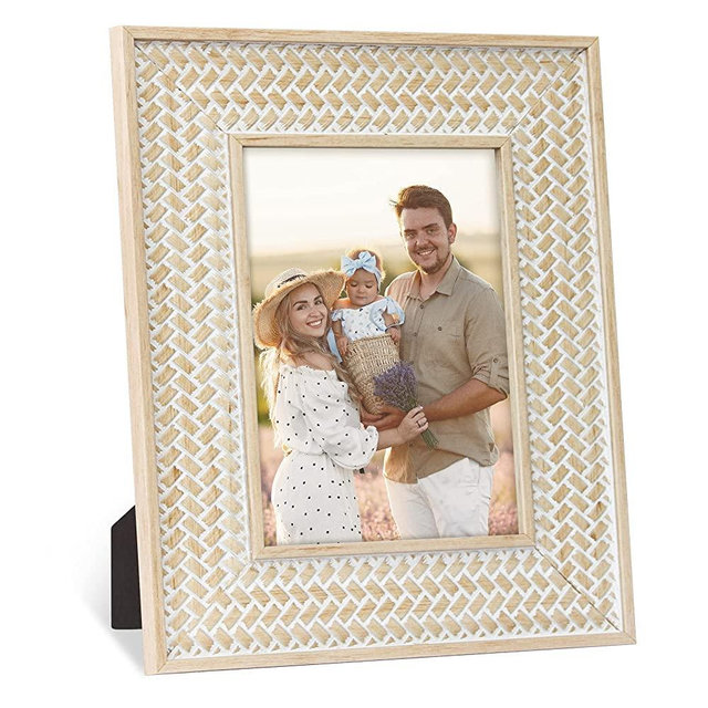 Takfot Boho Picture Frames 5x7 Inch Rattan Decor Bohemian Rustic Style Carved Wood Photo Frame for Wall Mount or TableTop Display Gift to Family Friends
