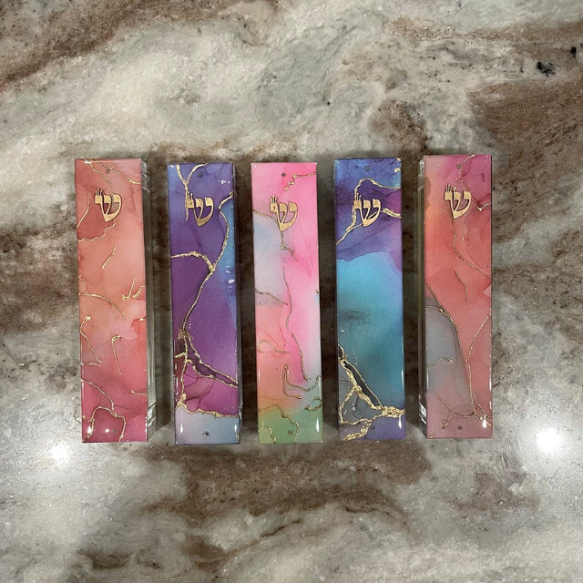 Alcohol Ink Lucite and Resin Mezuza Cases