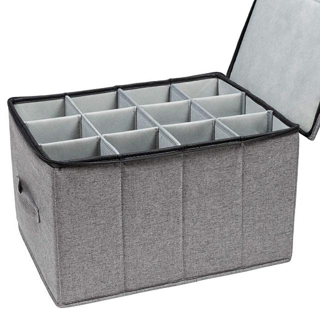 Wine Glass Storage, Holds 12 Red or White Wine Glasses, Fully-Padded Inside with Hard Top and Sides