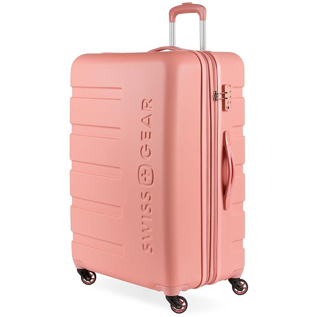 SwissGear 7366 Hardside Expandable Luggage with Spinner Wheels, Coral Almond, Checked-Large 27-Inch