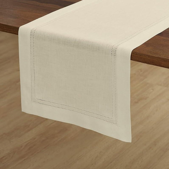 Solino Home Linen Ivory Table Runner 36 Inches - Double Hemstitch, 100% Pure Linen Coffee Table Runner 14 x 36 Inch Ideal for Dresser Tables - Fall, Autumn, Halloween, Thanksgiving