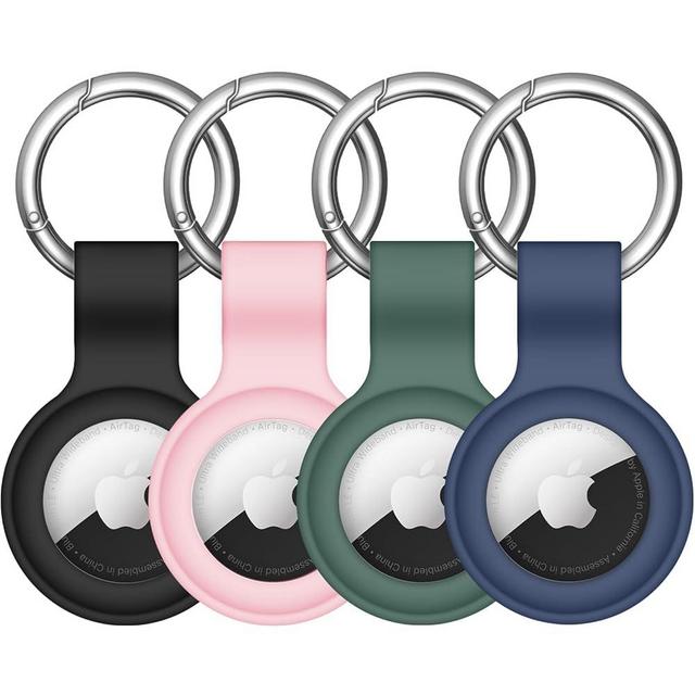 【4 Pack】 Linsaner Compatible with AirTag Case Keychain Air Tag Holder Silicone AirTags Key Ring Cases Tags Chain Apple AirTag GPS Item Finders Accessories，Multicolor