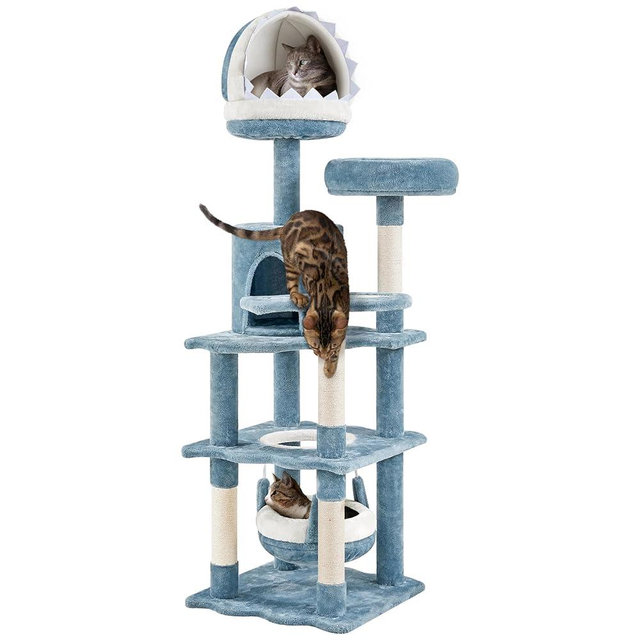 Yaheetech 61in Tall Ocean-themed Cat Tree, Multi-Level Cat Tower with Shark's Mouth-shaped Nest, Fish-shaped Platform, Sisal Scratching Posts, Plush Cat Bed Furniture as Cat Kitty Activity Center