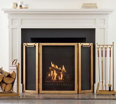 Industrial 48" 3-Panel Fireplace Screen