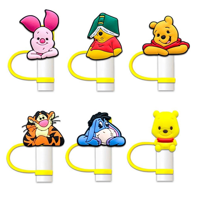 6Pcs Cartoon Straw Cover for Stanley Tumbler Cap, Silicone Straw Topper, 10mm Drinking Straw Tip Covers for Accessories (Yellow)