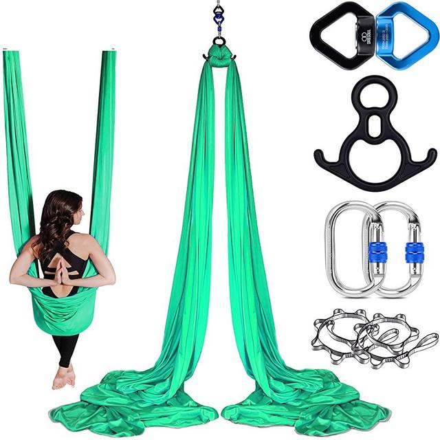 Orbsoul Aerial Silks + Yoga Hammock (Professional Grade) Includes Premium 100% Aerial Nylon Tricot Fabric Silks, Full Rigging Hardware and Easy Set-up Guide