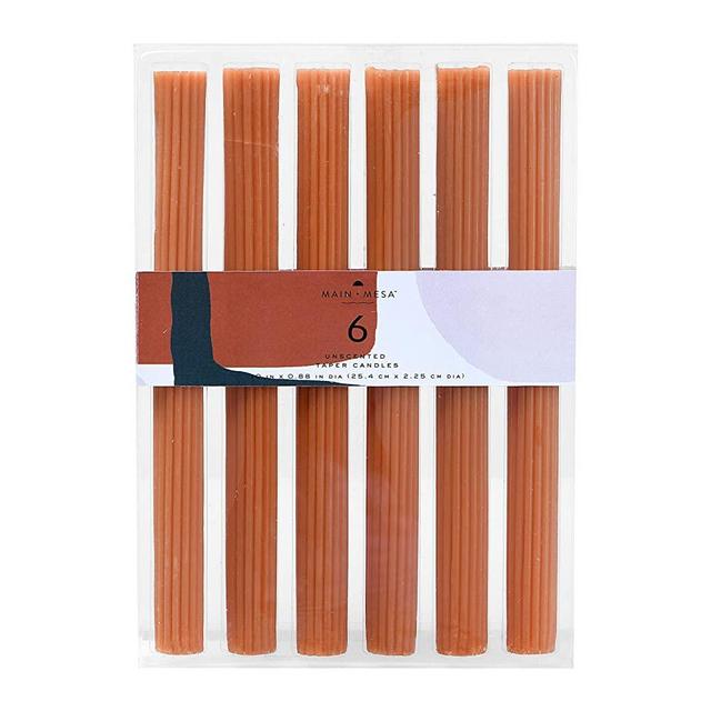 Main + Mesa Unscented Ribbed Taper Candles, Set of 6, 10", Terracotta