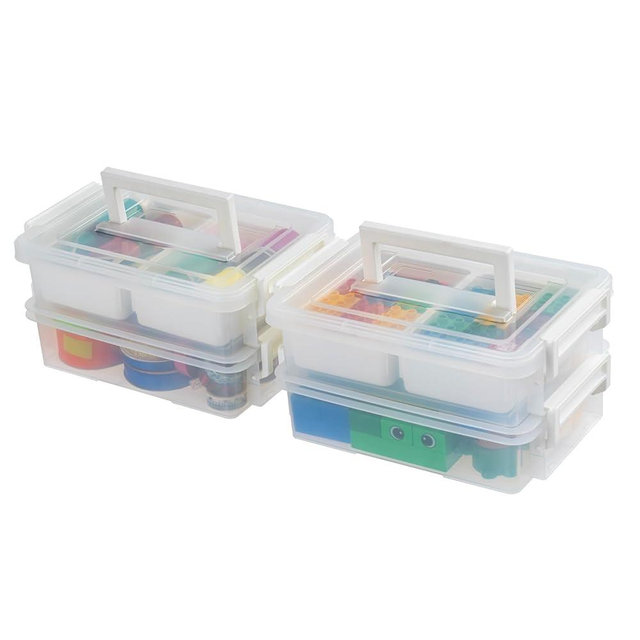 IRIS USA 1 Qt. Plastic Storage Bins with Lids, 2 Pack, Craft Storage Container, Sensory Bin, Organizing Containers for Home, Office & Art Supplies, Stackable, White